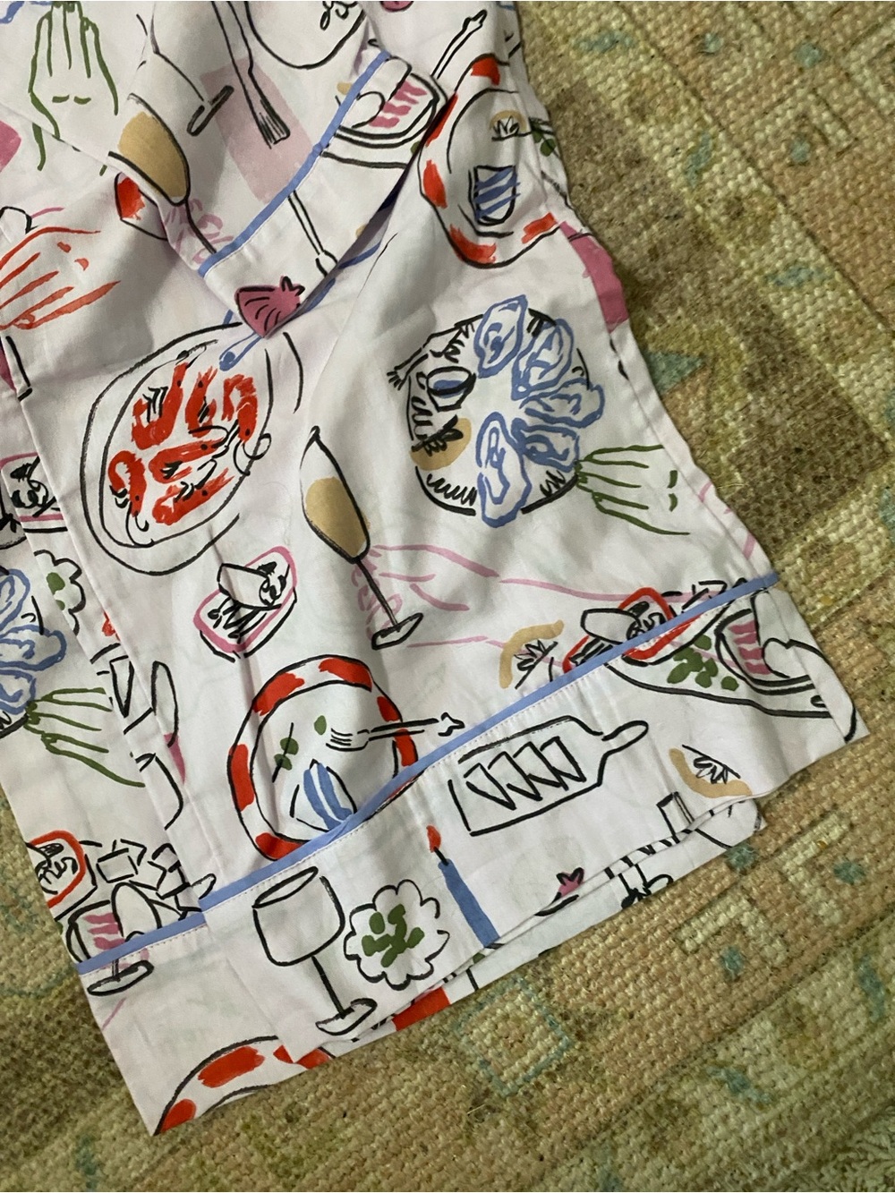 Anthropologie Printed Pajama Set Lavender with Multi-Color cocktail snack print! - Picture 5 of 5